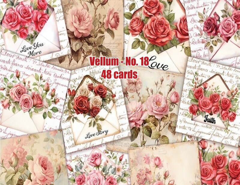 48 Floral Love Letter Rose Cards Scrapbooking Junk Journal supplies No.18